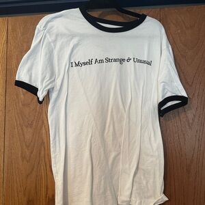 White Beetlejuice T-Shirt with Black Trim and Text